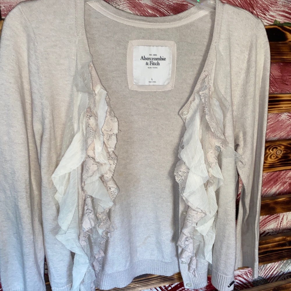 Abercrombie & Fitch lightweight sweater with layered sheer and lace down front